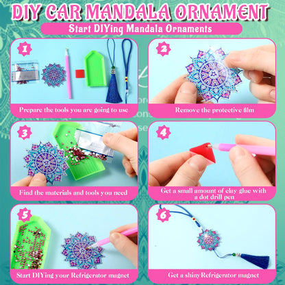JenPen 12 Pcs Diamond Painting Car Ornaments Diamond Art Ornament for Car Double Sided Painting Hanging Ornament Crystal Gem Garden Decoration Paint DIY Kit(Mandala)