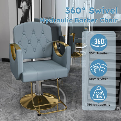 KEIKI 360° Swivel Hydraulic Barber Chair, Professional Salon Chair for Hair Stylist, Non-Tilting Reclining Hair Chair for Tattoo, Spa & Home, Blue