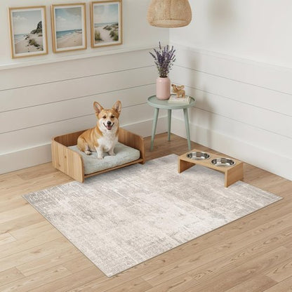 HAOYUNLAI Entryway Area Rug - Soft Washable Carpet with Non-Slip Backing | Distressed Beige/Cream (2x3)