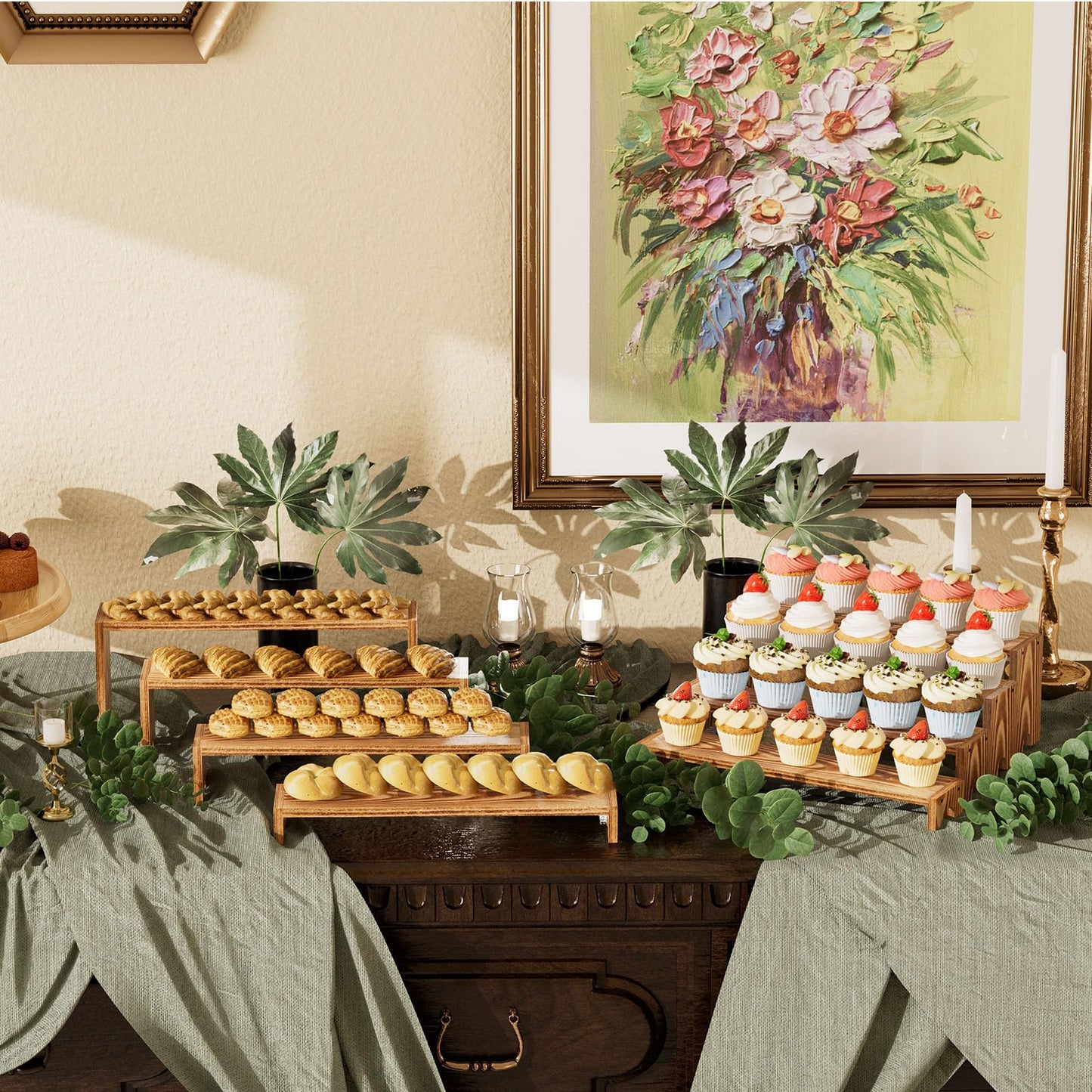 14 Inch Large Wooden Tiered Riser Display Stands, 2 Set Stackable Wooden Cupcake Stand Dessert Table Display Set,Tiered Shelf Organizer,Display Stands Shelf,Vendor Booth Display Items for Vendor Events