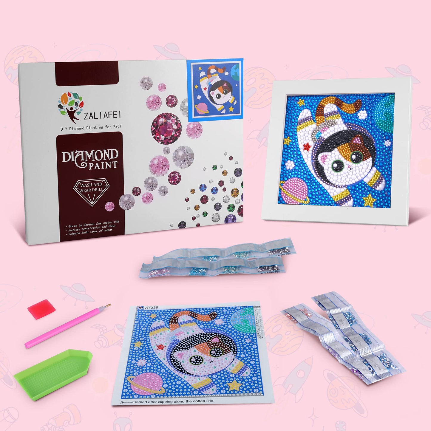 ZALIAFEI Space Cat Diamond Art Kits for Kids, Diamond Art for Holiday, Gem Art Kits for Girls Birthday Gift, Arts and Crafts for Ages 8 10 12