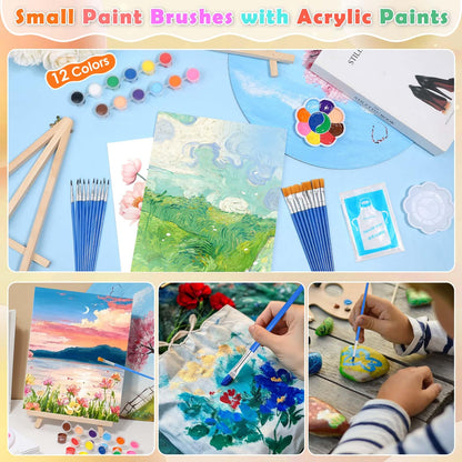 10 Pack 8x10 Inch Canvas and Easel Set, Art Canvas Boards Bulk with Easel Stand, Mini Acrylic Paint & Brushes Set, Paint Trays, Sip and Paint Kit for Adults Couples Day Night Paint Party