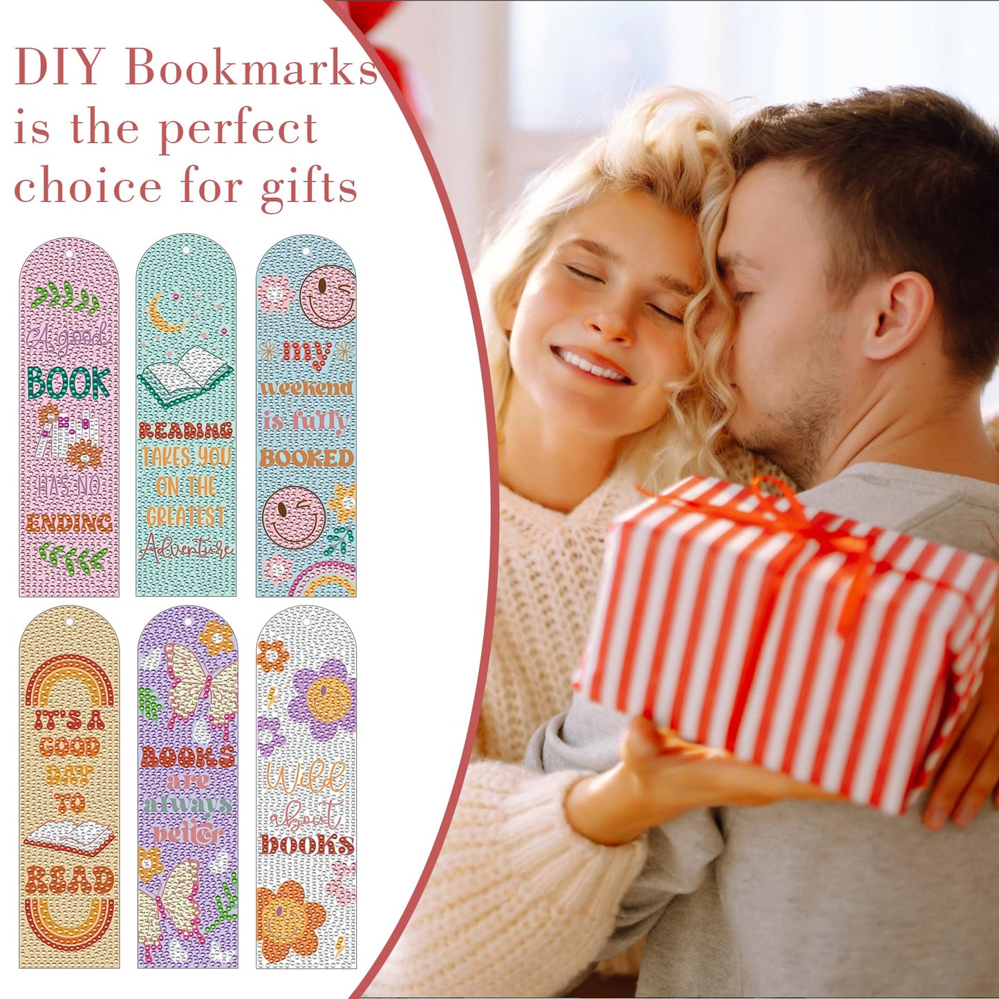6PCS Kids Diamond Art Bookmarks Kit– DIY Reading Gifts for Classroom, Inspirational Quote Designs – Fun Art & Craft Activity for Boy and Girls