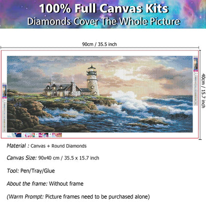 JATOK Large Diamond Painting Kits for Adults (35.5 x 15.7 inch) DIY 5D Lighthouse Full Round Drill Crystal Rhinestone Embroidery Pictures Arts Paint by Diamond Art Kits for Home Wall Decor Relax