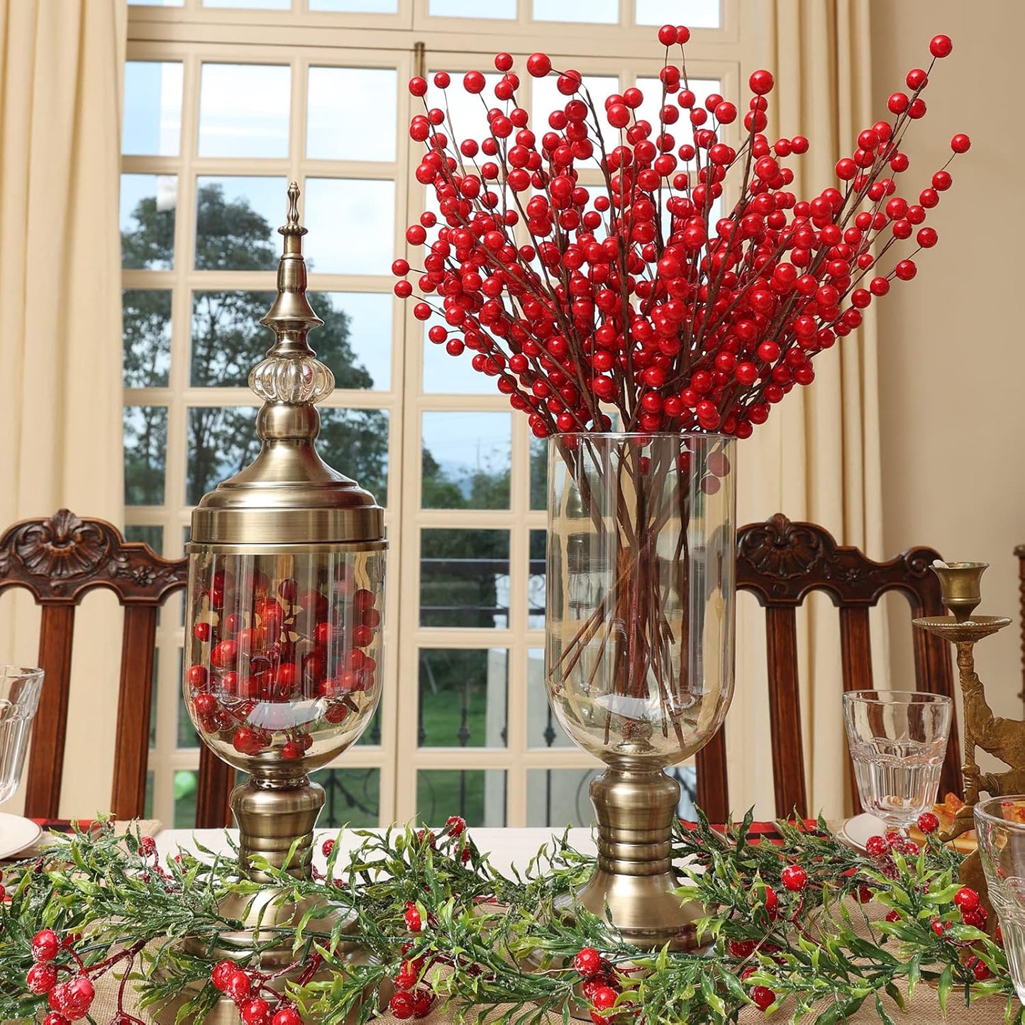 24 Pack 12.6'' joyhalo Red Berry Stems - Holly Berry Stems, Red Berries Christmas Decor, Red Berry Picks for Christmas
