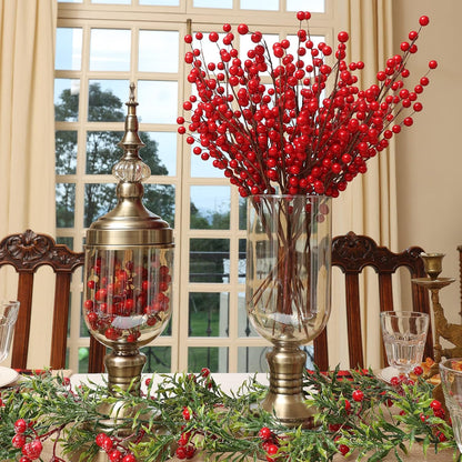 24 Pack 12.6'' joyhalo Red Berry Stems - Holly Berry Stems, Red Berries Christmas Decor, Red Berry Picks for Christmas