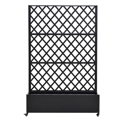 KEIKI 73"x47"x16" Metal Planter Trellis Box with Wheels & Drain Plug, Outdoor Resin Raised Garden Bed for Climbing Plants, Large Weather-Resistant Design, Black