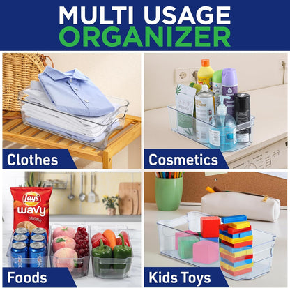 Stackable Clear Pantry Organizers and Storage Bins - 4 Pack for Kitchen Organization, Freezer Storage