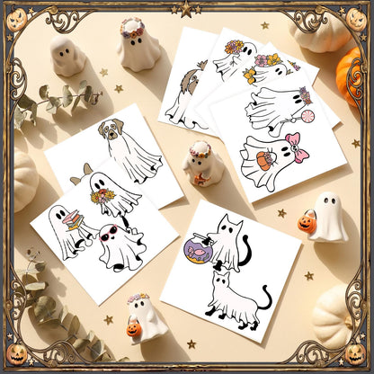 Harloon 15 Sheets Halloween Classical Ghost Rub on Transfers for Crafts Furniture Wood Ornaments Ghost and Cat Dog Stickers Rub on Decals for Halloween Scrapbook DIY Wood Fabric Journal Envelope