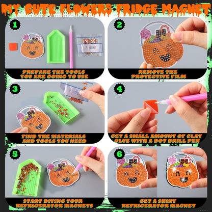 Motipuns 30 Pcs Luminous Halloween Diamond Painting Magnets Kits Glow in The Dark Diamond Art Fridge Magnet Refrigerator Sticker for Beginners Kid Adults Home Decors DIY Art Craft Gifts