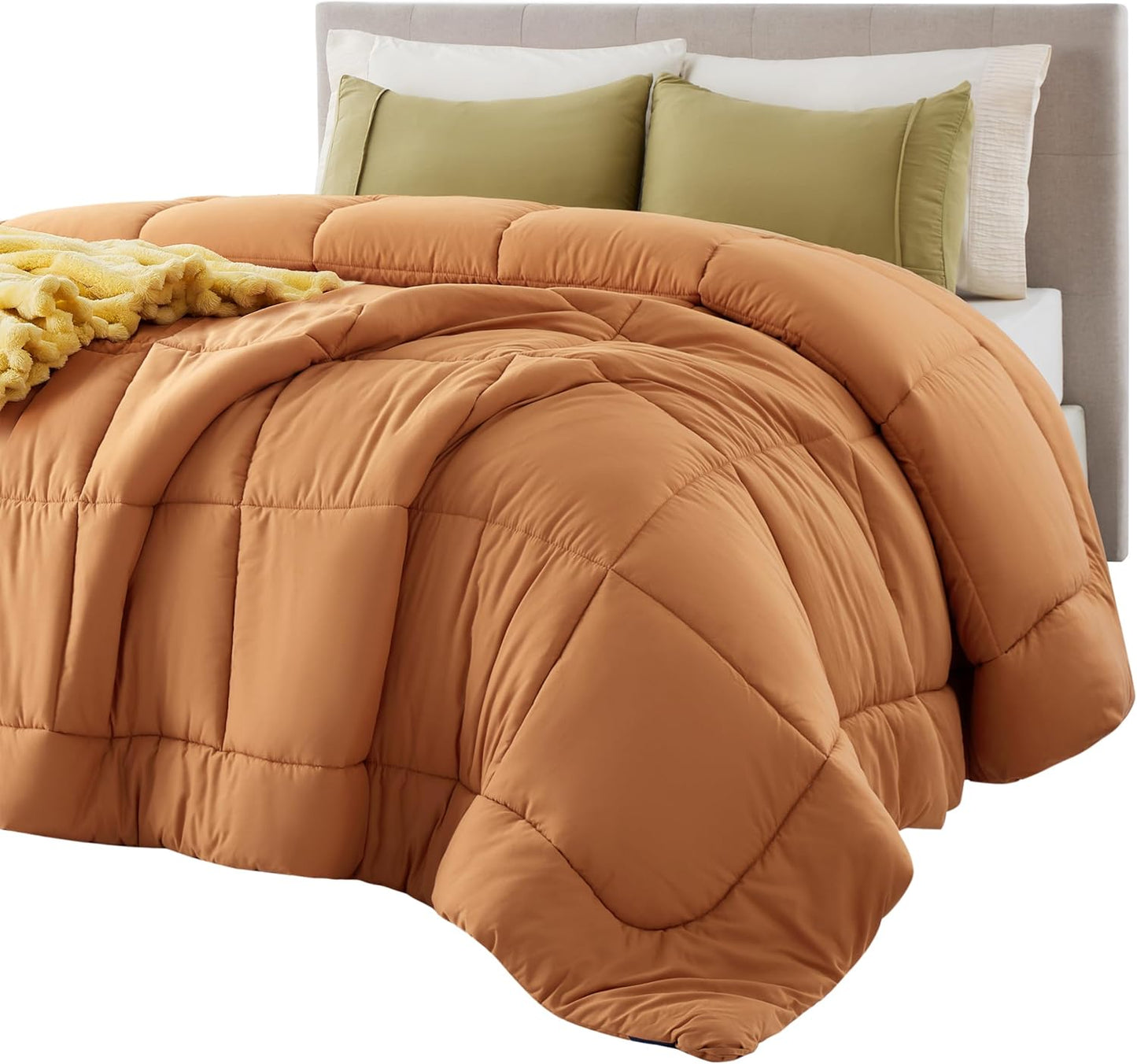 Bedsure Comforter Duvet Insert - Twin Size All-Season Quilted Down Alternative Bedding | GentleSoft, Burnt Orange 88 x 68 Inches