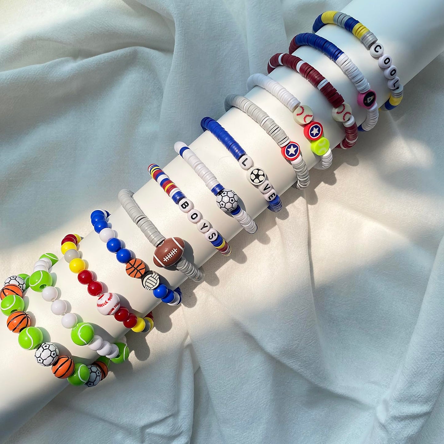 1888PCS Sports Ball Beads for Jewelry Making, Acrylic Clay Beads for Bracelets Volleyball Softball Football Baseball Basketball Soccer Bead with Letter Bead for DIY Crafts