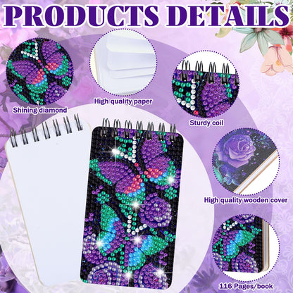 Fuyoooo 12 Pcs Diamond Painting Notebook DIY Cover Notebook Diamond Art Kits Notepad 5D Journal Art Accessories for Adults Crafts Sketchbook with Tools Gift(12 Pcs,Flower Butterfly)