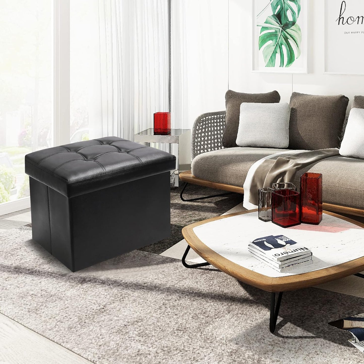 SOYOTA Storage Ottoman Cube Storage Ottoman as Foot Stool, Foot Rest & Stepping Stool - Folding Storage Ottoman