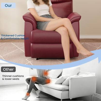 GarveeHome Recliner Chair, 360° Swivel Rocker Glider Nursery Chair with Padded Armrest and Deep Seat, PU Leather Upholstered Reclining Sofa Chair for Living Room, Bedroom and Nursery (Dark Red)