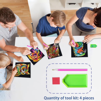 UiSdfuy Diamond Art Kits for Kids, Arts & Crafts Ages 8-12,Diamond Art for Boys Girls,Gem Art 4 Pack Diamond Painting 6"x 6" - Lion Owl Leopard Parrot