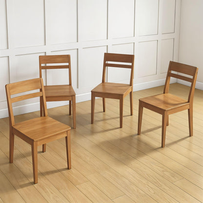 Grain & Grove Crew Dining Chair, Set of 4, Solid Rubberwood Frame, Engineered Wood Seat, Comfortable Backrest, Easy Assembly, Durable Wooden Kitchen & Dining Room Chair, Pecan