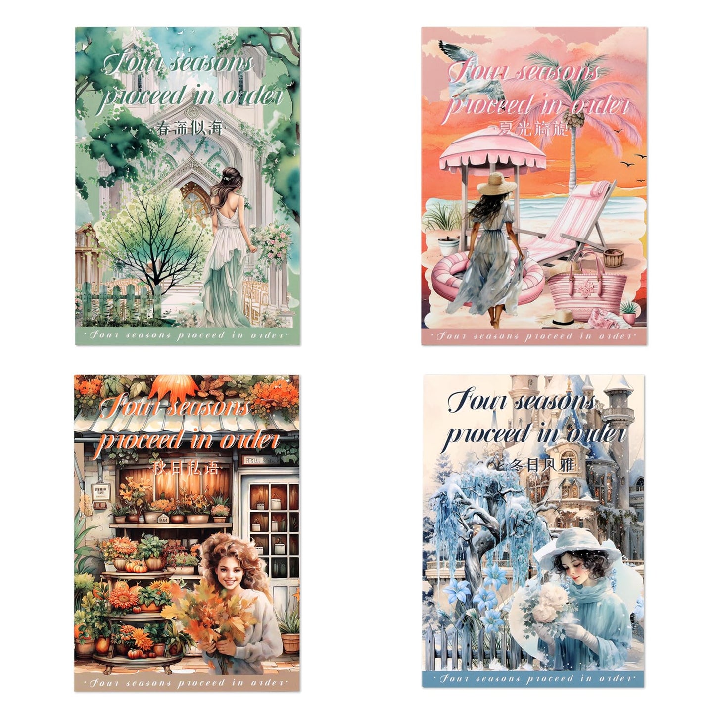 Auguro 4 Books for Seasons Stickers for Scrapbooking 480 Pre-Cut Pet Transparent Stickers for journaling Spring Summer Fall and Winter Sticker