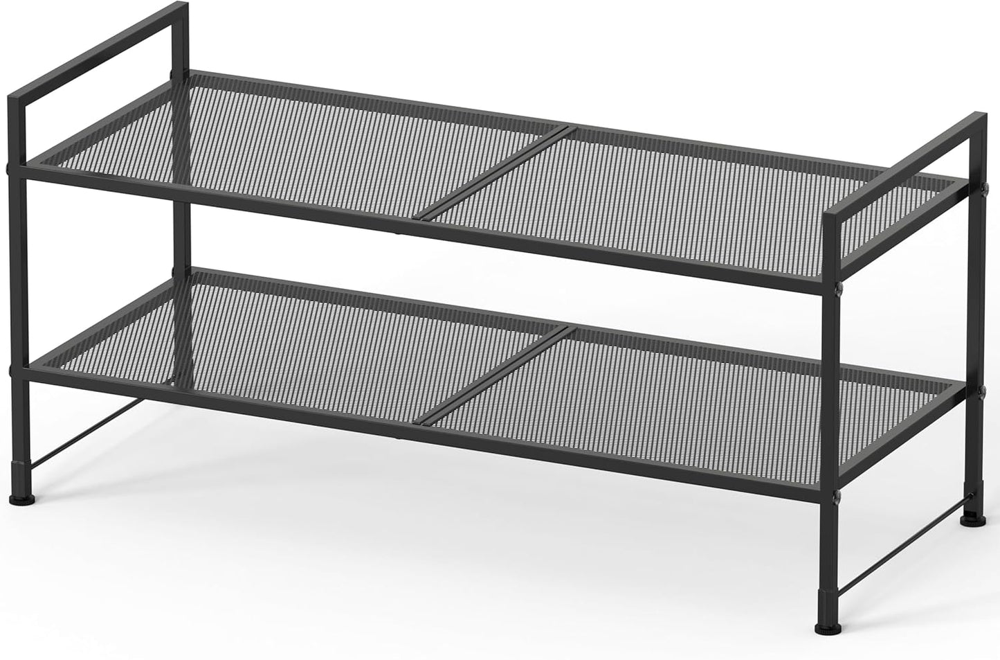 2-Tier Simple Houseware Stackable Mesh Shoe Rack, Black