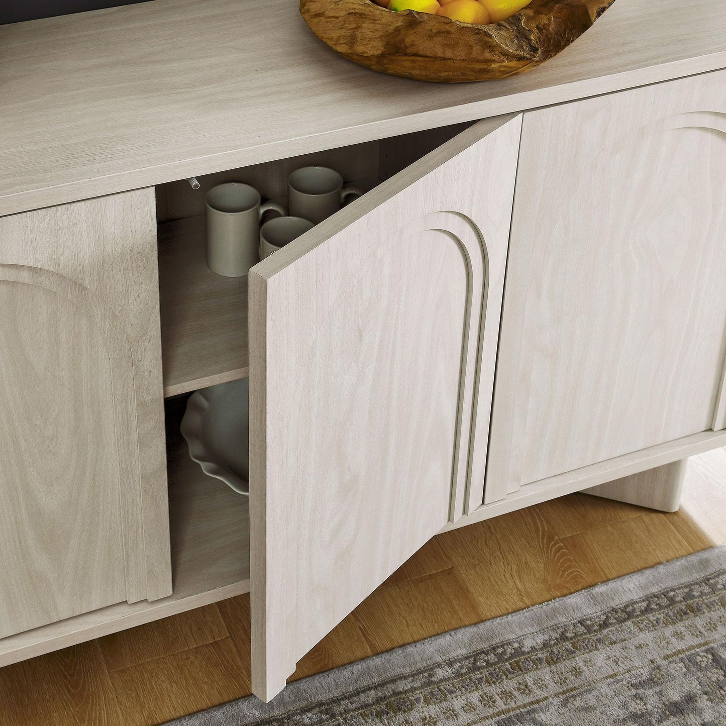 Modway Flux Arched Door Sideboard in White Wash - 55 Inch Freestanding 3-Door Buffet Credenza - Tall Media Console for Wall-Mounted TVs - Modern Accent Cabinet for Kitchen, Living Room, Hallway