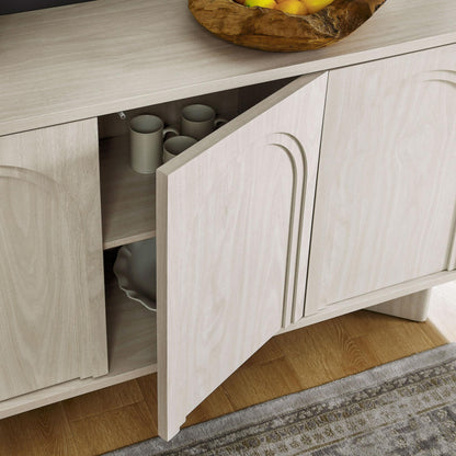 Modway Flux Arched Door Sideboard in White Wash - 55 Inch Freestanding 3-Door Buffet Credenza - Tall Media Console for Wall-Mounted TVs - Modern Accent Cabinet for Kitchen, Living Room, Hallway