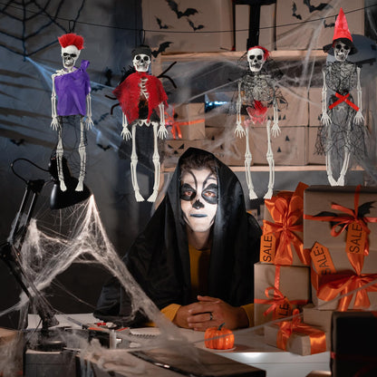 Poen 4 Pack 16" Halloween Hanging Skeleton Decorations Small Full Body Posable Skeletons with Movable Joints Plastic Mini Spooky Decor for Halloween Party Haunted House Lawn Graveyard Props(Pirate)