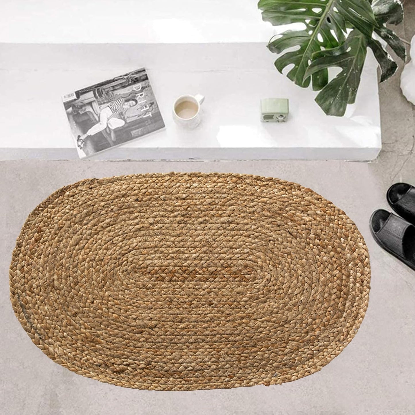 '-18x30 Inch Chardin home Hand Woven Natural Jute Braided Rug Oval | Vintage Boho Reversible Doormat for Entryway, Front