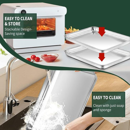 CEKEE Jelly Roll Pan Set - Stainless Steel Baking Sheet with Cooling Racks | Nonstick, Rust-Proof, 15.94 x 12 x 1 Inch
