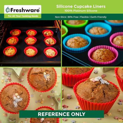 Freshware Cupcake Liners, Pack of 12 Silicone Muffin Cups, 3.8 Inch Reusable Non-Stick Baking Cups for Parties