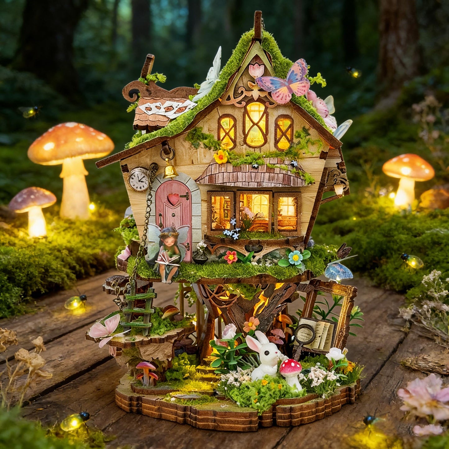 RHZN Book Nook Kit, Miniature House Kit, 3D Wooden Puzzles for Adults, Tree House