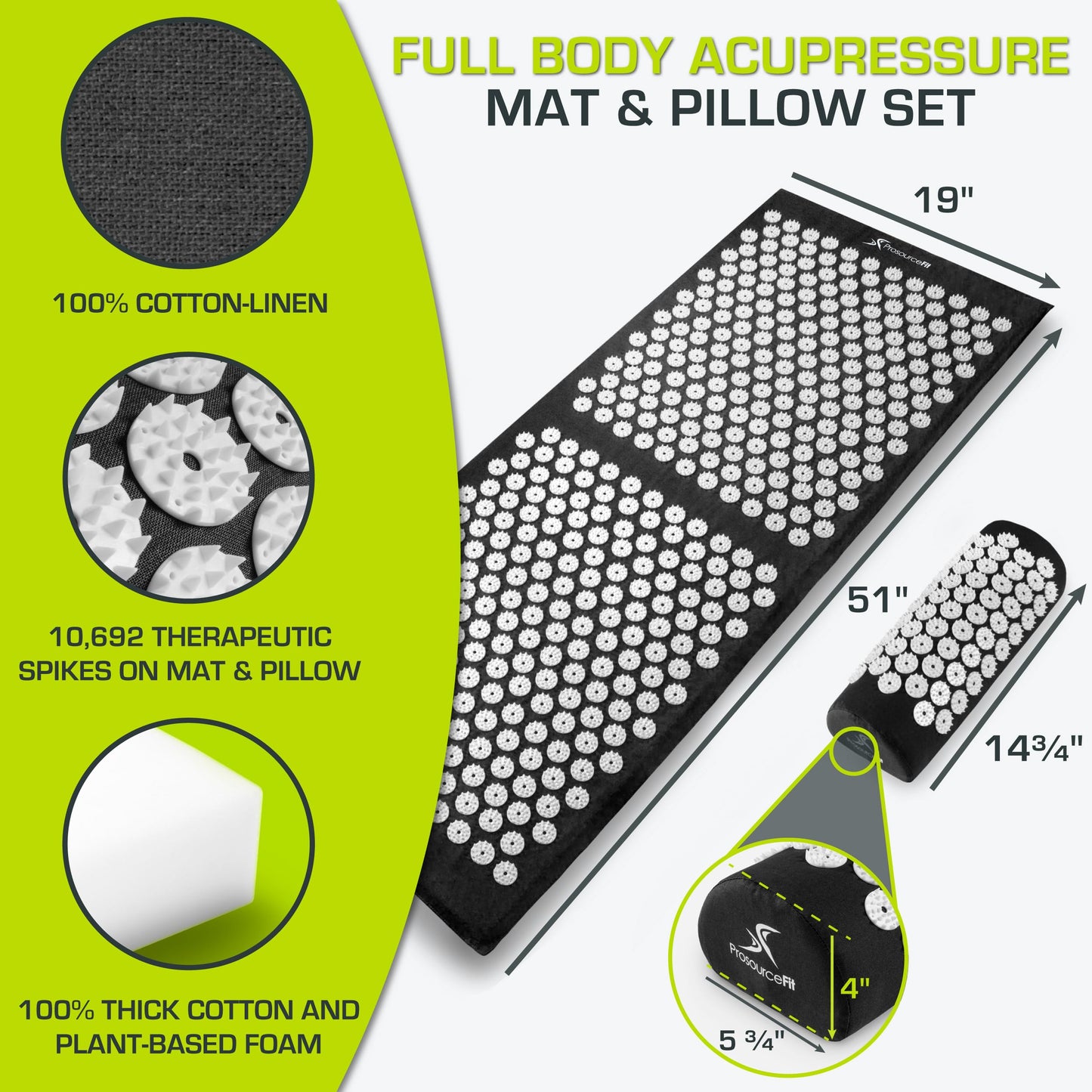 ProsourceFit Acupressure Mat and Pillow Set for Back/Neck Pain Relief and Muscle Relaxation