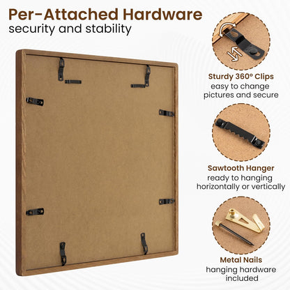 16x16 12x12 Axeman Natural Solid Oak Wood Picture Frame with Mat, Premium Rustic Wooden Photo Frames with Tempered