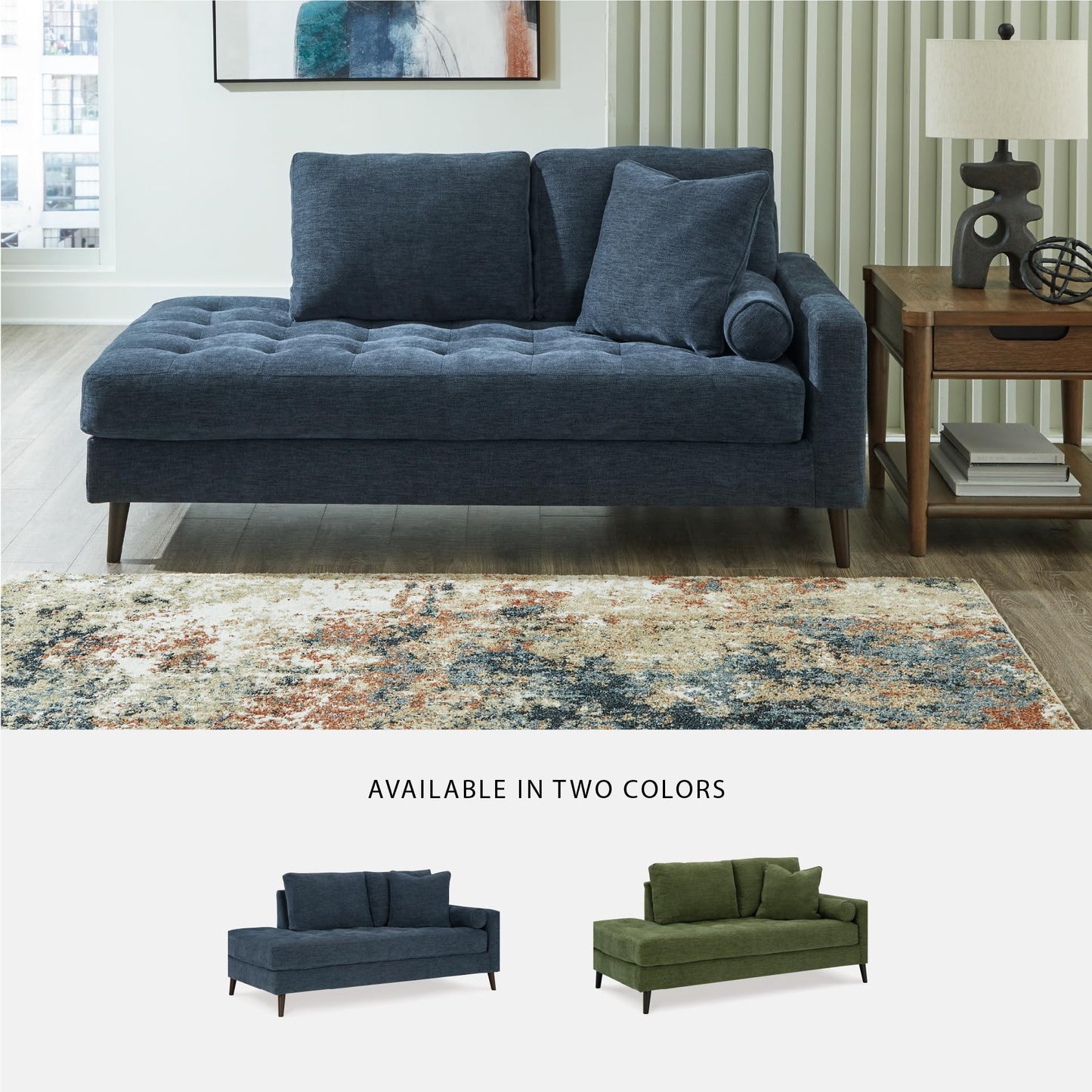 Signature Design By Ashley Bixler Classic Tufted Right-arm Facing Corner Chaise with Tapered Legs and Removable Cushions, Blue
