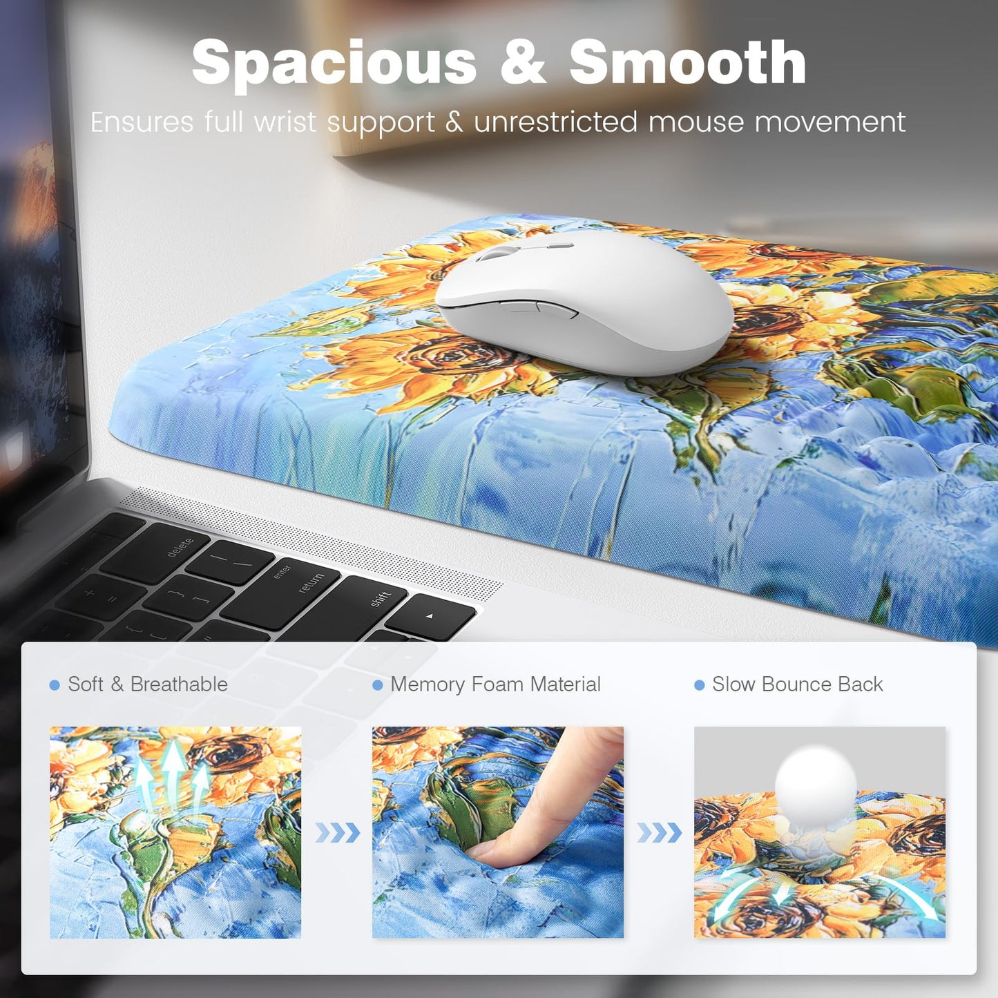 Ospelelf Mouse Pad with Wrist Rest Ergonomic Comfortable Pain Relief Mousepad Wrist Support for Computer Sunflower