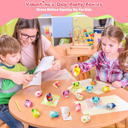 PAKSPAK Valentines Day Gifts for Kids, 24PCS Valentine's Day Cards for Kids Classroom with Axolotl Squishy Toys, Valentine Stress Relief Toys for Kid School Classroom Exchange Gift Party Prize
