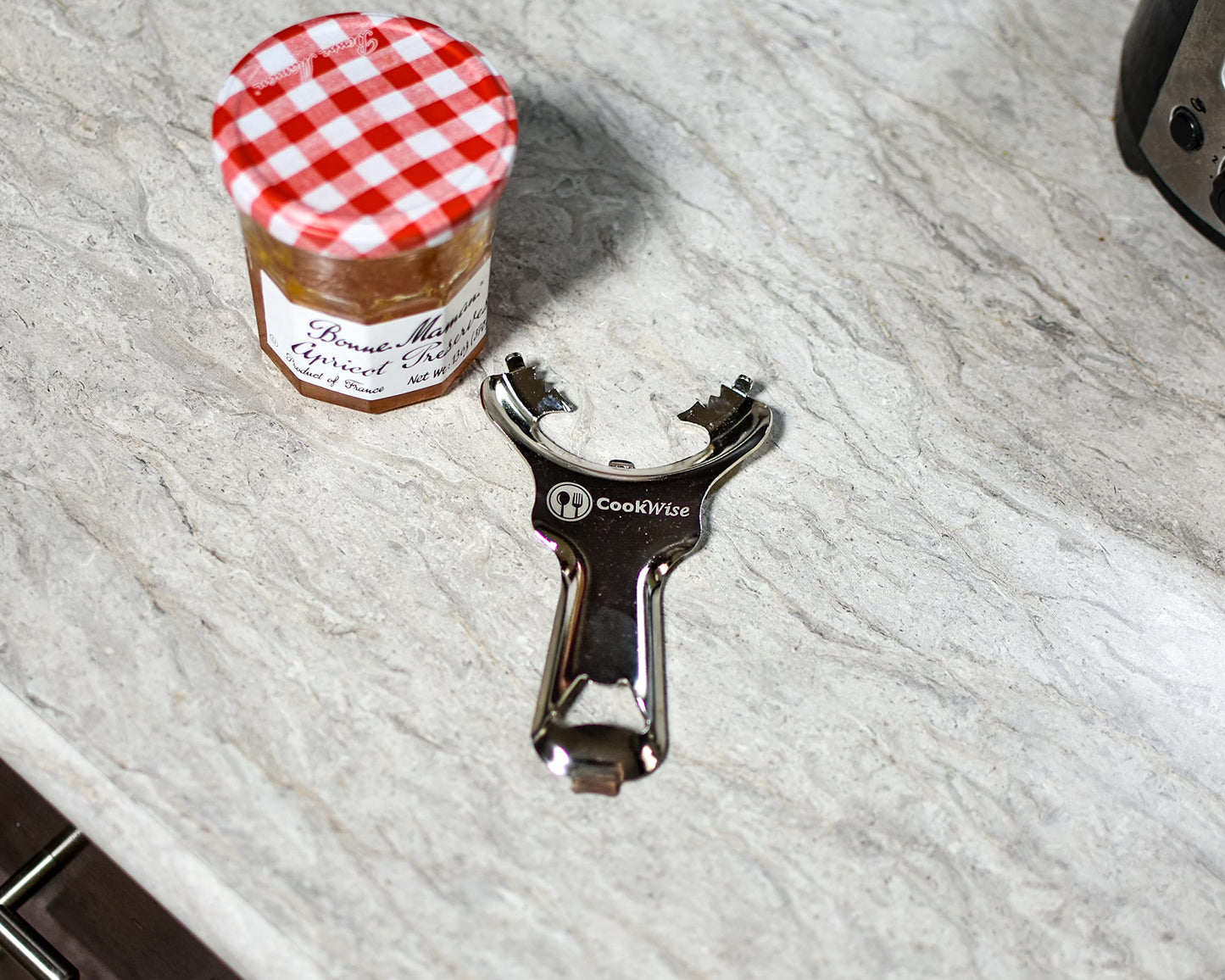 Cookwise Mason jar opener no lid dents or damage multi-purpose easy twist manual handheld top remover utensil made for lifetime
