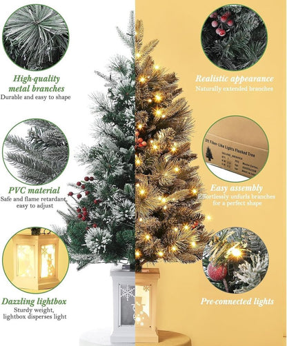 3 Ft Pre-Lit Christmas Tree, Artificial Christmas Trees with Lighting, Xmas Trees with 78 Led Lights, Christmas Decoration for Home, Office, Easy Assembly