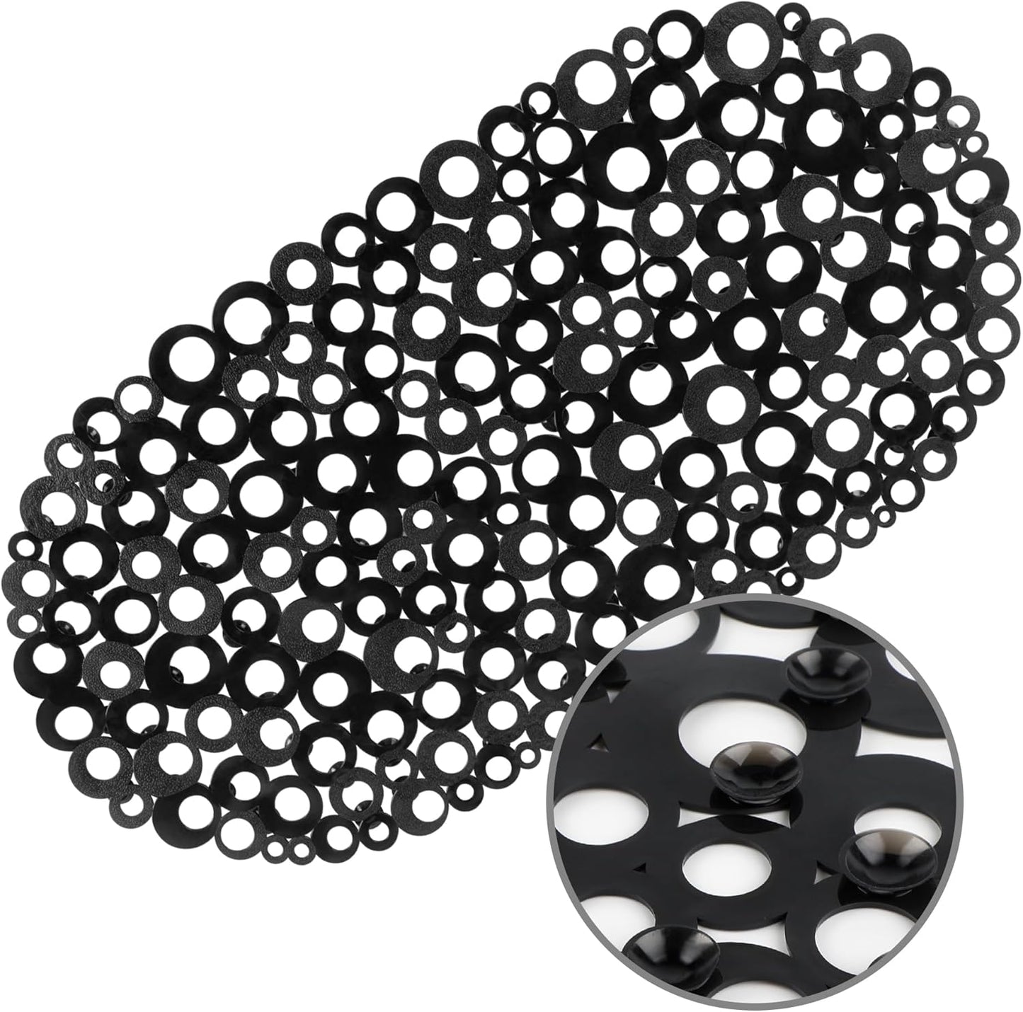 27 14 Inch WELTRXE Oval Bathtub Mat Non Slip, Black Bubbles Bath Mats for Tub, Shower Mat with Drain Holes, Suction