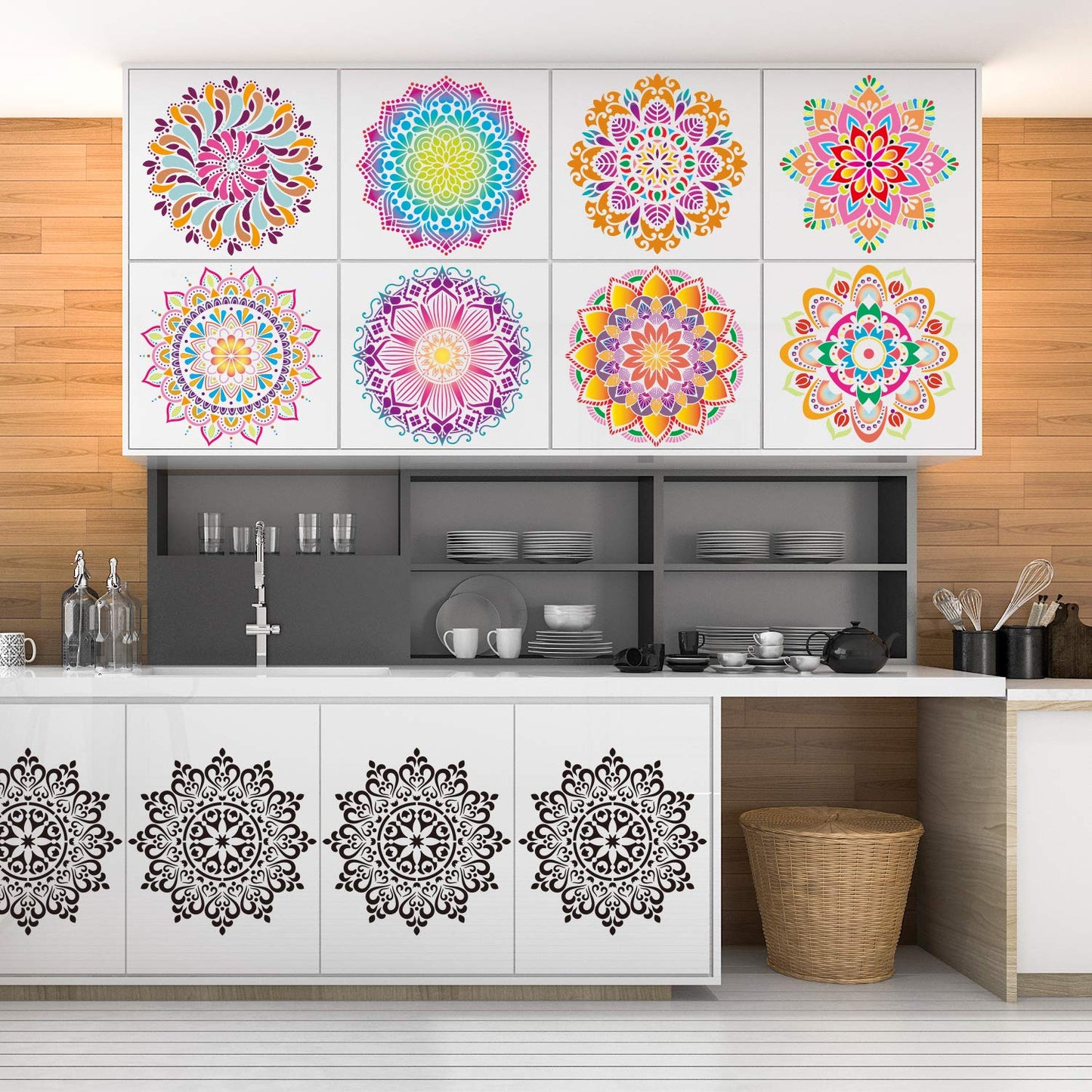 9 Pack 12 x 12 Inch Large Rangoli Stencils Mandala Stencil Laser Cut Painting Template for DIY Art | Wall Stencil, Tile Stencil, Floor Stencils - Wall Stencils for Painting Large Pattern