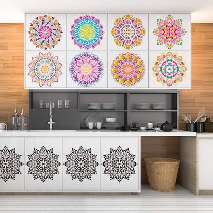 9 Pack 12 x 12 Inch Large Rangoli Stencils Mandala Stencil Laser Cut Painting Template for DIY Art | Wall Stencil, Tile Stencil, Floor Stencils - Wall Stencils for Painting Large Pattern