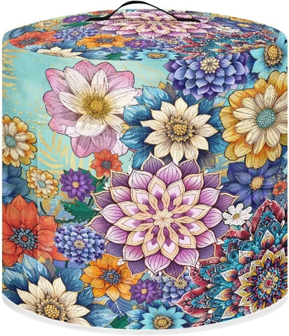 Insulated Pressure Cooker Cover, 3 Qt Dust Cover with Pocket for Spoon/Utensils, Blooming Flower Purple Blue