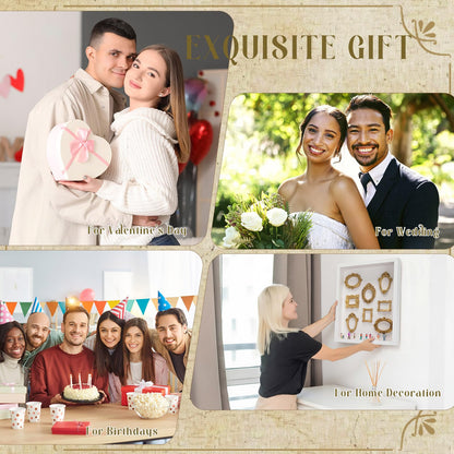 Lineshading 8 x 10 inch DIY Mini Shadow Box Kit Museum Design Silhouette Shadow Box Frame with 10 Mini Gold Frames & 10 Museum Themed Figurines for Pictures, Crafts & Home Decor Gift(White)