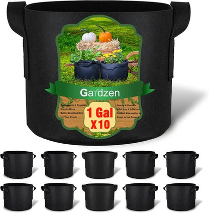 Gardzen 1 Gallon Grow Bags - 10-Pack Heavy Duty 300G Thickened Fabric with Handles for Aeration