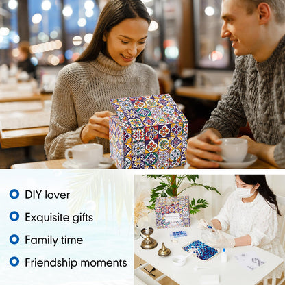 Baquler Turkish Mosaic Lamp Kit DIY Stained Glass Decorative Table Bedside Night Light Tabletop Bohemian Morrocan Lamp Crfat Kit for Living Room Decorations, Make Your Own(Blue)