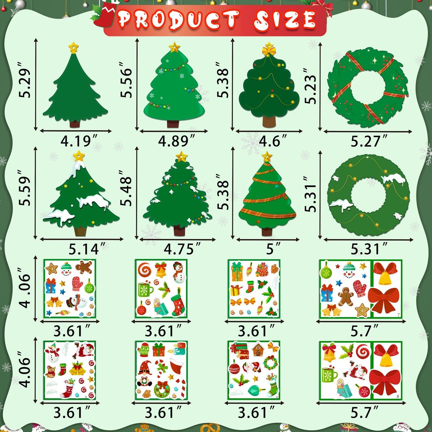80UncleKimby 60pcs Christmas Crafts for Kids - DIY Xmas Tree Wreath Ornaments with Sticker Kits - Set for Holiday Decorations, Party Favors, and Classroom Activities