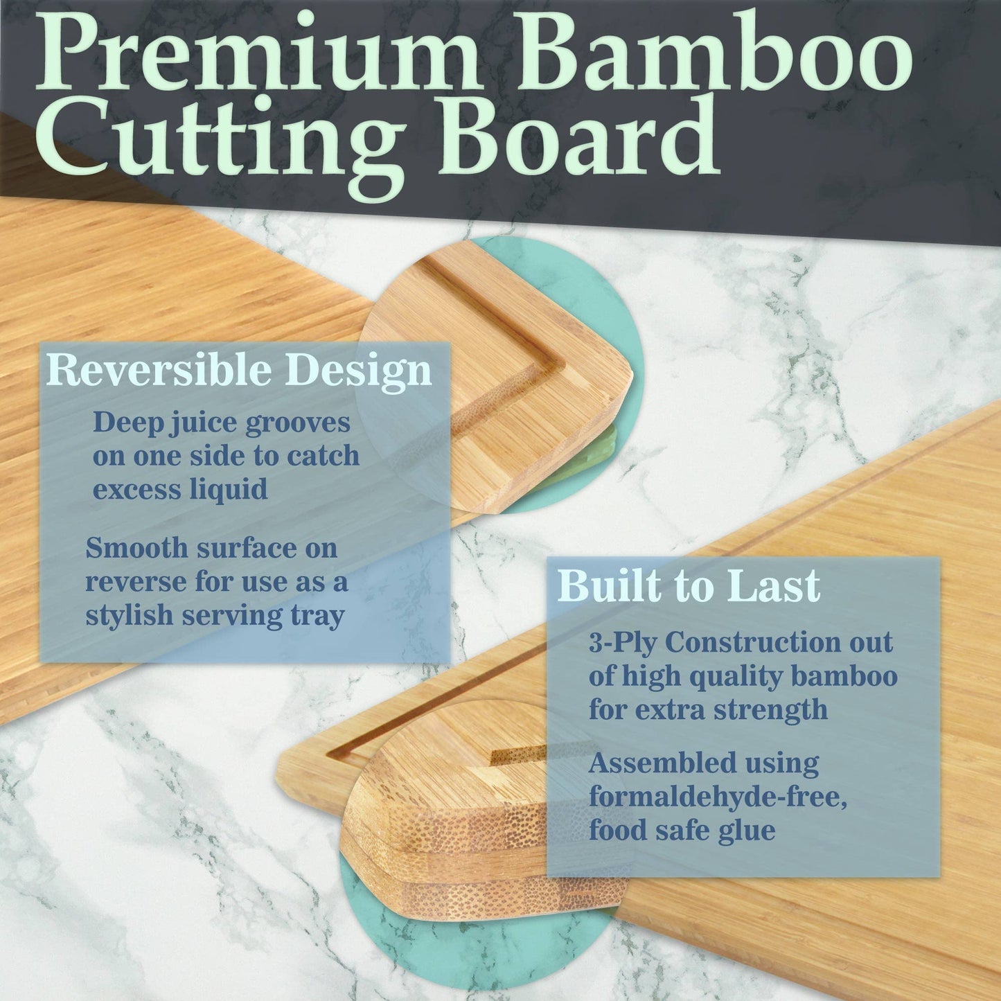 BambooMN Bamboo Burner Cover Cutting Board - 3 Ply - Extra Large - Grooved/Flat (30" x 24" x 0.75") - 2 Pieces