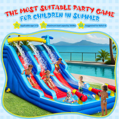 22FT Oxford Inflatable Water Slide Family Version of Water Park Equipped with a Pool Climbing Area and Slide Track Suitable for Summer Swimming Pool Parties and Family Gatherings （Include Blower）