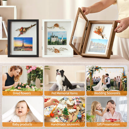 SPESFUTA 8x10 Deep Shadow Box Picture Frame Display Case with Linen Back and Stand,Real Glass Black Shadow Memory Box Frame 8x10 for Flower Baby Pet Wedding Photo Art Craft Memorial Wall Decor Gift