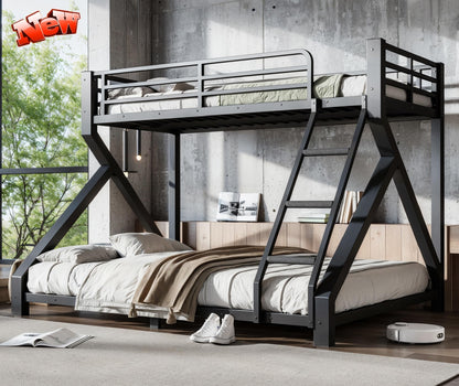 QLUSAN Latest Upgraded & Stronger Heavy Duty Metal Twin XL Over Queen Size Bunk Bed, Safer Thickened More Stable Bunkbed (Greater Weight Capacity) (Twin XL Over Queen (A),Black)