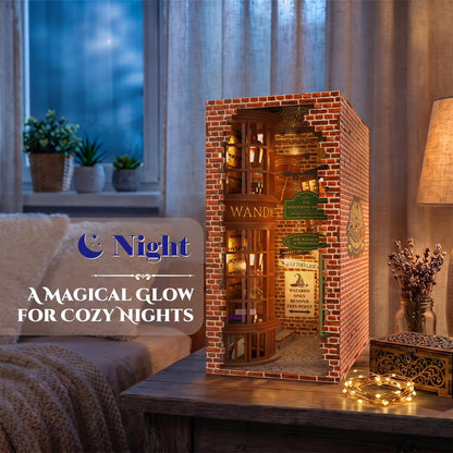 Magic Alley Book Nook Kit Miniature DIY House 3D Wooden Building Puzzle with Layered LED Lighting for Adults, Craft Gift Ideas for Fantasy Book Lovers Crafters